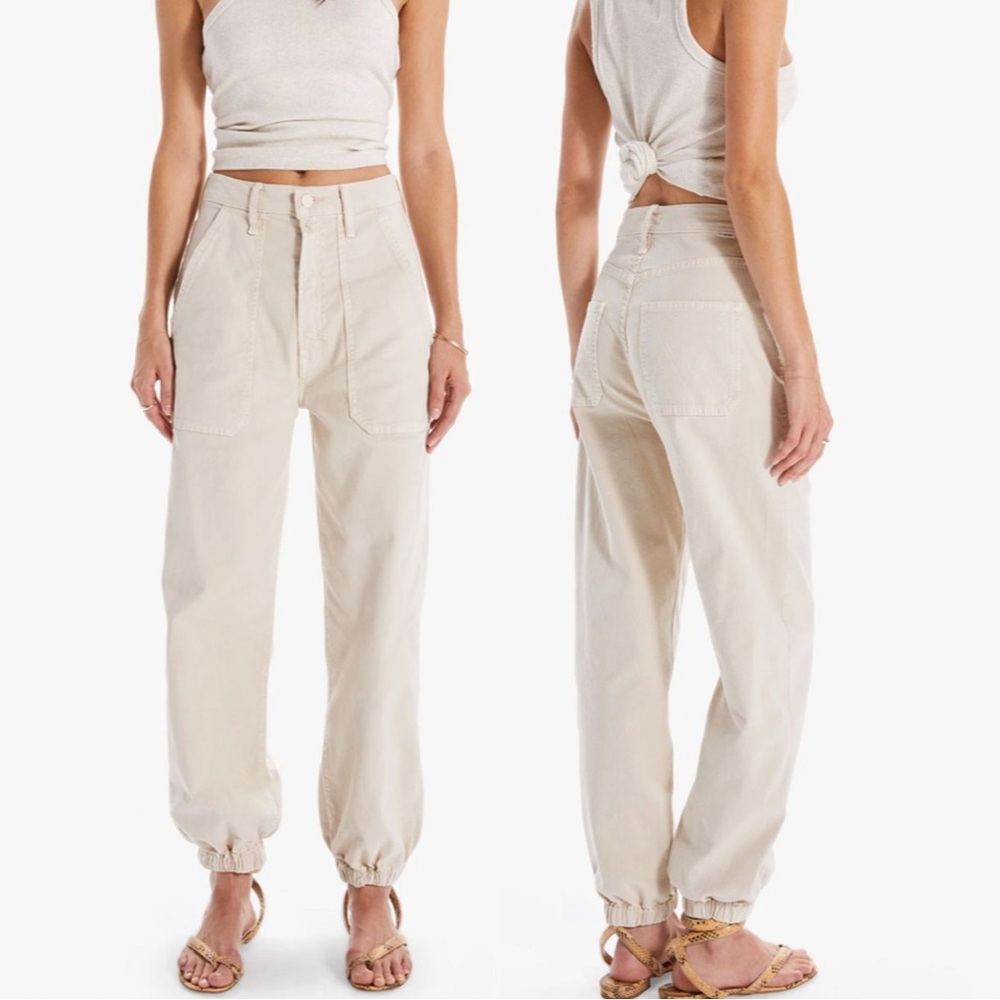MOTHER Wrapper Patch Springy Ankle Jean in Cream Puffs